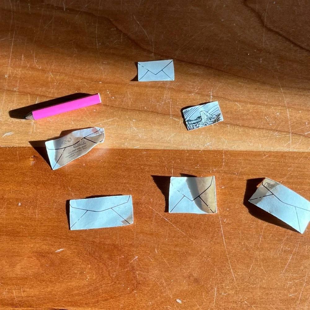 Vintage 80s Barbie Doll Accessories Miniature Mail Envelopes and Pink Pencil Set